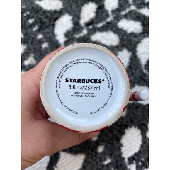 2013 Starbucks 8 oz Holiday latte red/white chevron mug with spoon - Picture 3 of 4